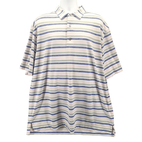 FootJoy FJ Golf Blue Pink Gray Striped Polo Shirt Men's Size 2XL Texas Star Logo - Picture 1 of 8